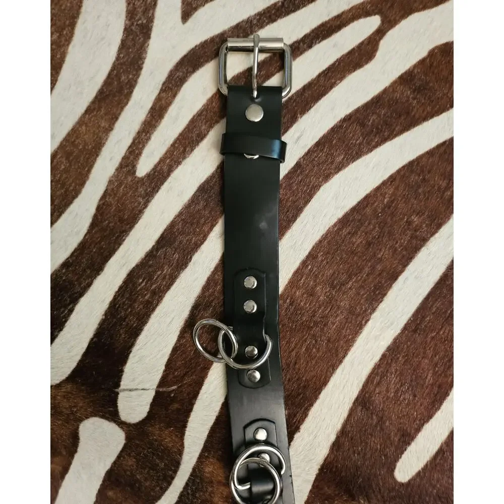 Vintage HOT TOPIC Gothic Punk Black O-Ring Bondage Belt Silver Hardware Rivet 36